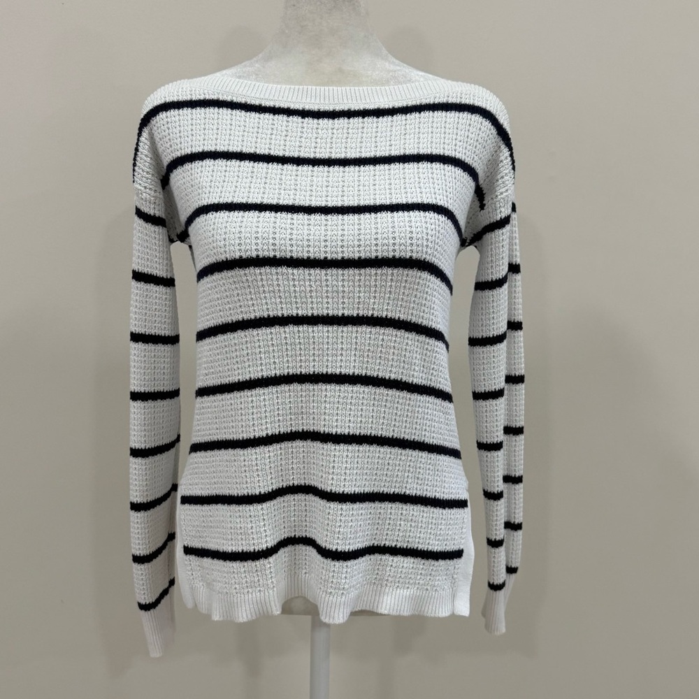 Lauren Ralph Lauren Womans White And Navy Stripe Sweater Cotton Size XS